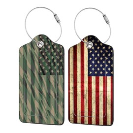 EOBKLAX 2 Pack American Flag Luggage Tags for Suitcases,USA Flag Leather Baggage Suitcases Tag Name ID Label Privacy Cover Travel Bag Tags for Women Men Boys Girls