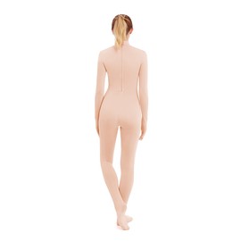SUPRNOWA Women's Jumpsuit Bodycon Full Body Footed Unitard Long Sleeve Bodysuit with Zipper Comfortable Spandex One-Piece Dance Costume (M, Nude Footed with Hand)