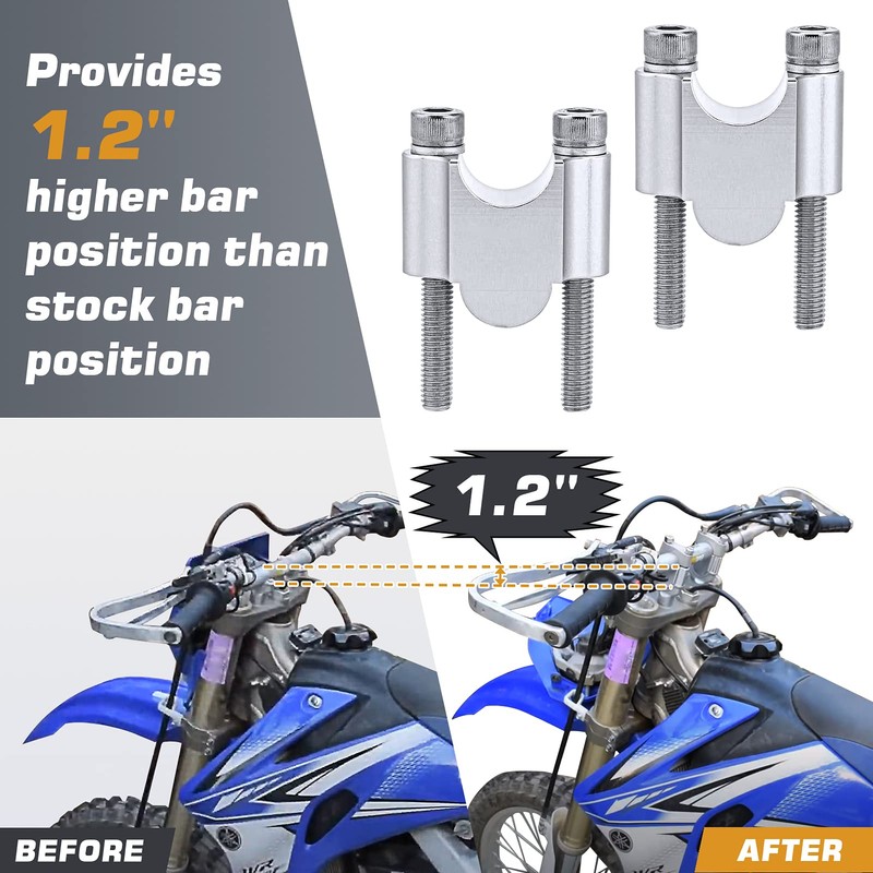 Wsays 7/8" Handlebar Risers 30mm Height Mount Clamp Kit Silver
