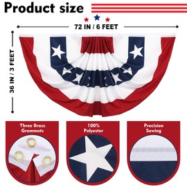 6 Pack Large USA Patriotic Pleated Fan Flag Set - 3x6 Ft American Bunting Flags with Sewn Stripes, Brass Grommets - Memorial Day Independence Day 4th of July Outdoor Decorations