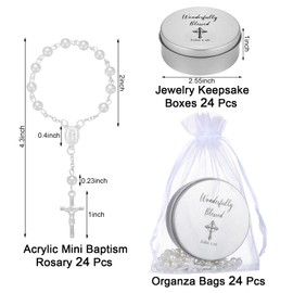 Quelay 24 Set Baptism Favors Include Catholic Rosary Jewelry Keepsake Boxes Organza Bags for Baptism First Communion Christening Memorial Catholic Gifts Recuerdos De Bautizo