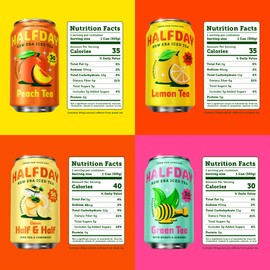 HALFDAY Prebiotic Iced Tea Lemon, Peach, Raspberry and Half & Half Variety Pack, Gut Health, Plant Fiber & Prebiotics, Low Sugar, 35 Calories, Natural Caffeine, Gluten Free, Keto 12 fl oz (12 pack)