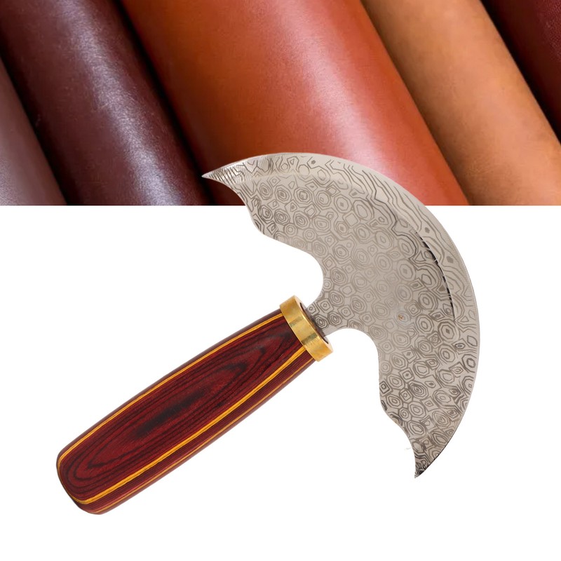 Round Leather Knifes Incisive Blade High Hardness Polished Wooden Handle