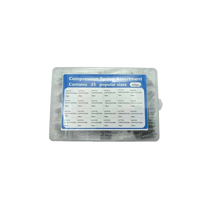 Compression Springs Assortment Kit, 390 Pieces, 24 Sizes, Stainless Steel