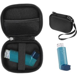 CaseSack Asthma Inhaler Holder case, Compact and Sturdy case for Handy Inhaler for Adults and Kids, with Rooms for Pills and Other Essentials (Black)