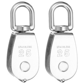 PATIKIL Single Pulley Block, 2pcs M25 304 Stainless Steel Wire Rope Lifting Crane Pulley Swivel Hook Hanging Wheel for Construction Warehouse Marine Industrial Home Use, Silver