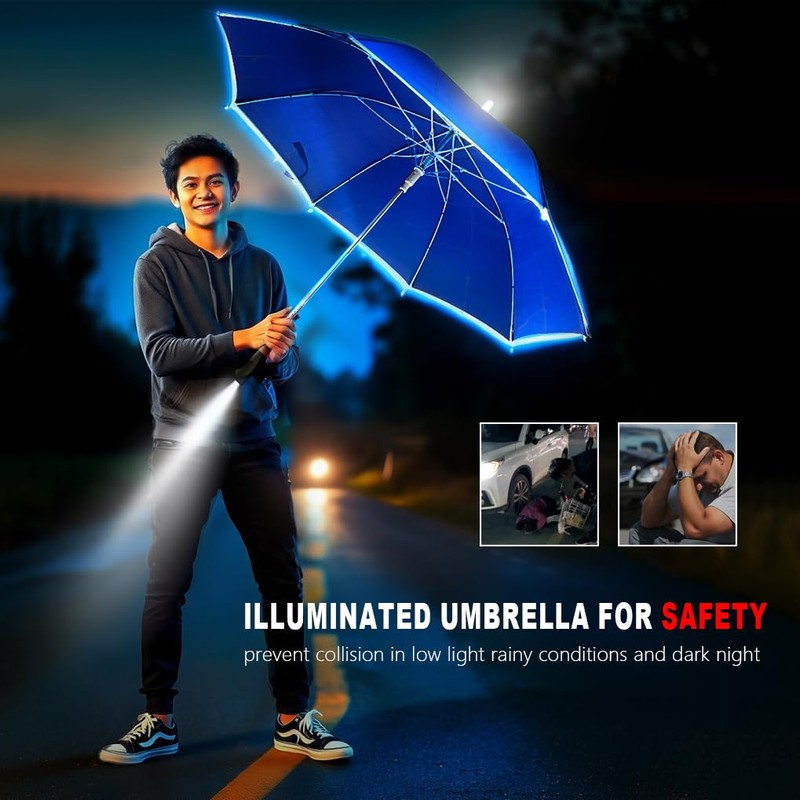 Auto-Open Light Up LED Rain Umbrella,32" Handheld Sun Wind Umbrella