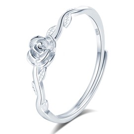 VIKILEE Women's Rings S925 Sterling Silver Rings Flower Embellished Rings Adjustable Size For Girlfriend Fiancée Engagement Rings, Silver