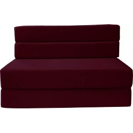 Amfuton 4-Foldable Foam Matress, Twin Studio Folding Sofa Chair Guest Bed, Burgundy