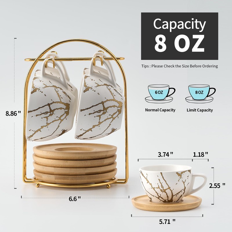 LUKA Ceramic Demitasse Espresso Cups Set with Saucers and Metal
