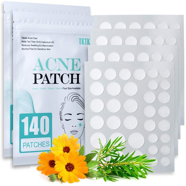 Acne Patch Pimple Patch, 4 Sizes 280 Patches Acne Absorbing Cover Patch, Hydrocolloid Invisible Acne Patches For Face Zit Patch Acne Dots Tea Tree, Calendula Oil - 2 Pack