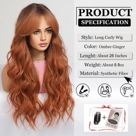 Esmee Long Wavy Ombre Ginger Auburn Wigs for Women Natural Synthetic Hair Heat Resistant Wig for Daily Party Cosplay Use