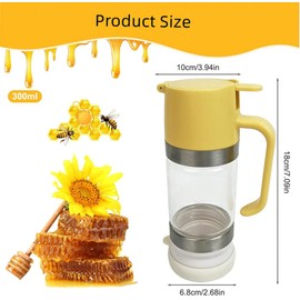 DDMMQS ガラス製ハニーディスペンサー、ハンドル付き9オンスのハニージャー、プレスタイプのシロップディスペンサー、家庭用密封ジャー、シロップボトル、ジャムボトル(ブラック)