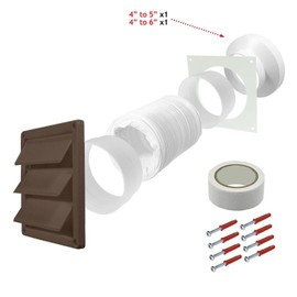 SPARES2GO Klimaanlagen-Außenlüftungsset 4" 5" 6" 100mm 125mm 150mm Universelles Außenwand-Lüftungsset (Braun)