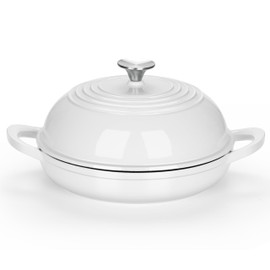 E-far Dutch Oven for Sourdough Bread Baking, 6 Qt Round Enameled Cast Iron Dutch Oven for Homemade Artisan Bread, Dome Lid & Shallow Base, Matte Black Interior & Durable, Oven-Safe to 500℉, White