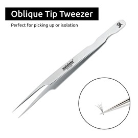 Professional Tweezers for Eyelash Extension Hand Crafted Japanese Stainless Steel Matt Finish (Oblique Tip)