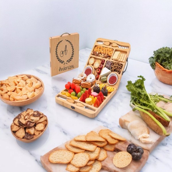Unbranded Travel Charcuterie Boards, Bamboo Cheese Board Set, Foldable Cheese