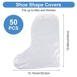 Wanmu 50 Pcs Shoe Covers Boot Covers Disposable Non-Slip Waterproof Shoe Cover, Tall Thicken 19'' Transparent Boot and Shoes Cover, Plastic Anti-Slip Overshoe for Men and Women