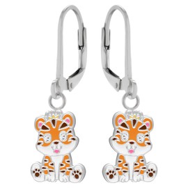 LOVE YOUR CITY Little Baby Tiger Cat Earrings. Perfect Gifts for Girls, Kids. High Quality Children's Jewellery Made of Sterling Silver with Enamel, Sterling Silver