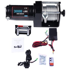 Heavy Duty 3000 lb Steel Cable Rope ATV UTV Off-Road Winch with 1pcs Remote Control and 4-Way Roller Fairlead