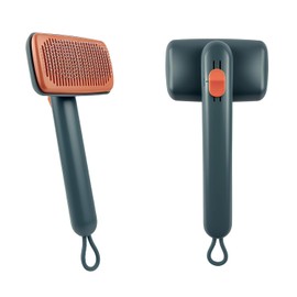 Self Cleaning Deshedding Cat Brush for Dogs & Cats, Adjustable Cat Brushes for Indoor Cats, Easy to Clean Grooming Tool for Long & Short Haired Pets