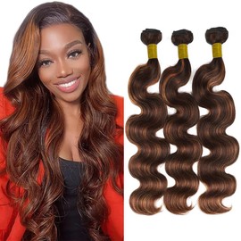 P1B30 Human Hair Bundles Body Wave Highlight Bundles Human Hair 14 16 18 Inch Unprocessed Brazilian Remy Hair Extensions Healthy And Soft Double Weft 3Pcs/Set Deals 300G