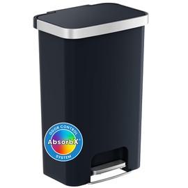 iTouchless SoftStep 13.2 Gallon Step Pedal Plastic Black Kitchen Trash Can with Odor Filter, Durable Dent-Proof Construction and Stainless Steel Trim, 50L Garbage Bin with Lid for Home Office, Bedroom