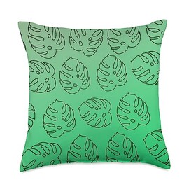 Monstera Plants Designs Co. Line Art Monstera Deliciosa Leaves Plant Botanical Green Throw Pillow, 18x18, Multicolor