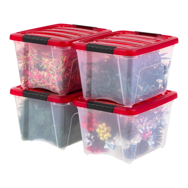 IRIS USA 19 Quart Stackable Plastic Christmas Storage Bins with