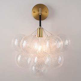 Blown Glass Bubble Wall Sconces, Clear Glass Balls Shade Wall Sconce, Wall Mounted Light Fixture for Living Room, Dining Room, Corridor, Bedroom (Gold Black)