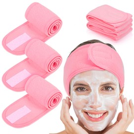 Whaline 4 diademas de spa, para maquillaje, tela de rizo elástica para deportes, yoga, ducha (rosa)