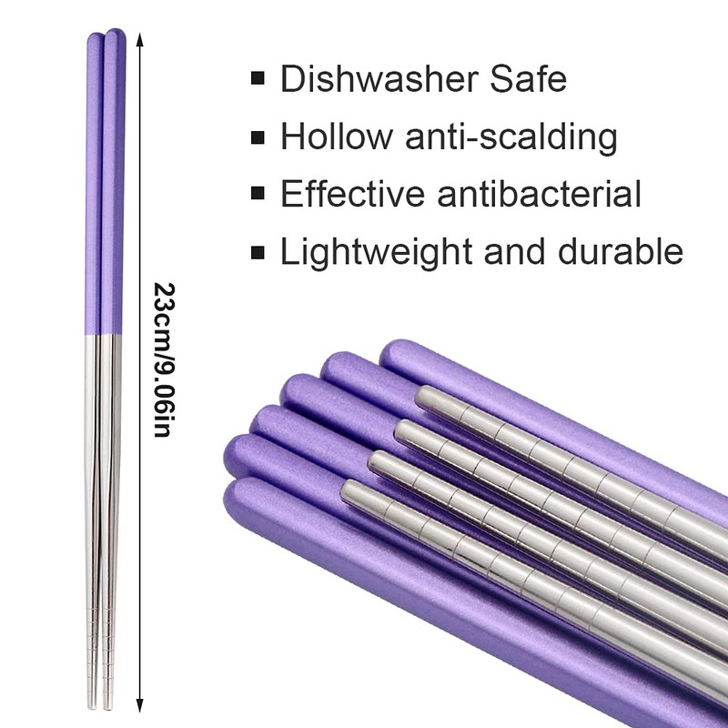 Stainless Steel Chopsticks Reusable Multicolor Lightweight 304 Metal Chopsticks Dishwasher