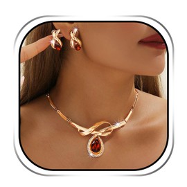 Sixexey Gold Prom Jewelry Set Crystal Necklace Earrings Bridal Bridesmaid Wedding Neck Jewelry for Women