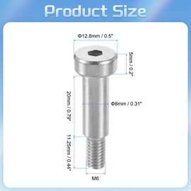sourcing map 6Pcs 304 Stainless Steel Shoulder Bolt 8mm Shoulder Dia 20mm Shoulder Length M6 Thread Hex Socket Shoulder Bolts for Textile Hydraulic Injection Molding Machinery Industries