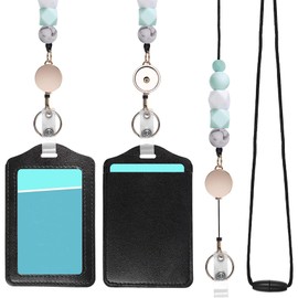 DUXAA Cute Lanyards for Id Badges Keys for Women Teacher Retractable Silicone Bead Lanyard with Keychain for Office Worker Women Nurse Employees Students (Green)