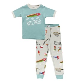 Lazy One Short-Sleeve Pajamas Sets for Girls and Boys, Kids' Soft, Animal PJs, Fishing (Reel Tired, 10)