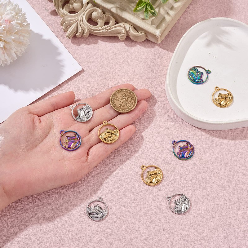 COGCHARGER 15 Pieces Flat Round with Mountain Charms, 304 Stainless