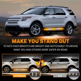XRIDONSEN 2PCS 60 inch Emergency Truck Strobe Lights Strip 720 LED Running Board Lights Amber White Flashing Warning Hazard Safety Side Step Lights for Trucks Construction Vehicles Pickup SUV Jeep