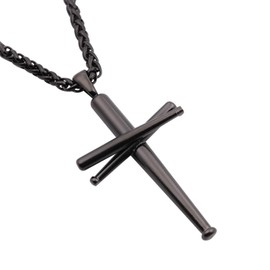 RMOYI Cross Necklace Baseball Bats Athletes Cross Pendant Chain,Sport Stainless Steel Cross Necklaces for Men Women,Small Black 24 Inches