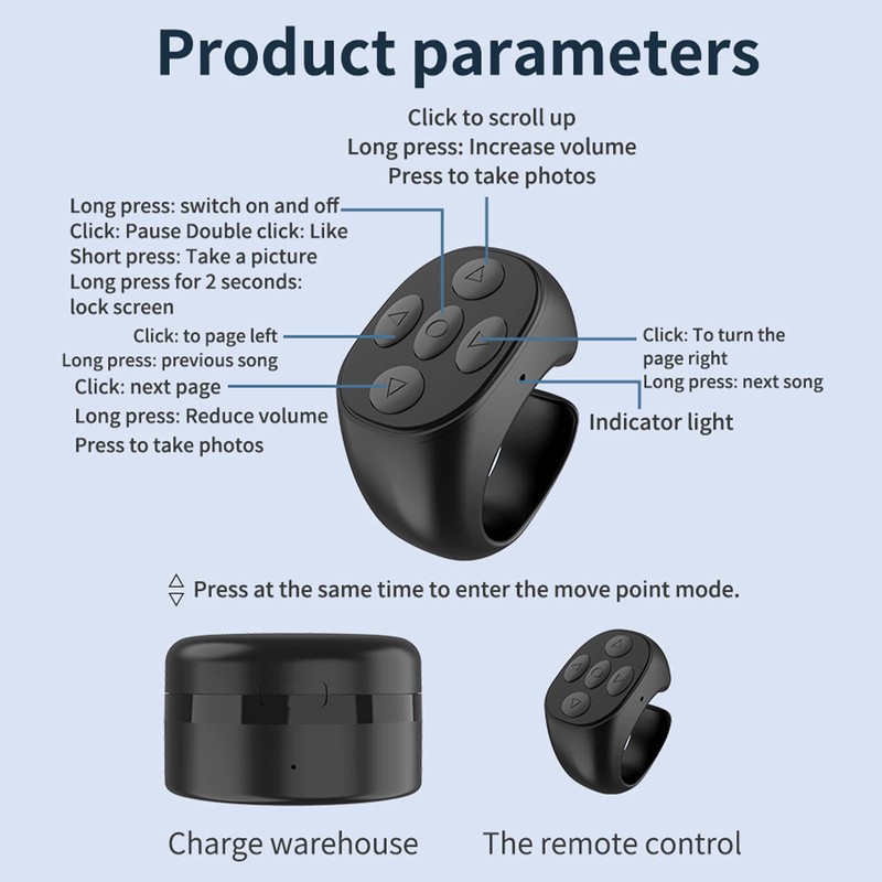 Tik Tok Scrolling Ring Fingertip Wireless Bluetooth Remote Control Tiktok