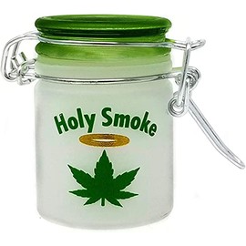 Airtight Glass Herb Mini Stash Jar with Clamping Lid in Choice of Design (Holy Smoke)