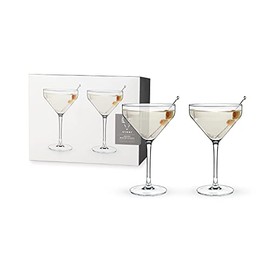 Viski Angled Martini Glasses, Set of 2, Holds 9 oz, Lead-Free Crystal, Stemmed Cocktail Barware