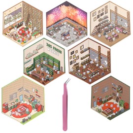 7 Sets Miniature Scene Stickers, DIY 3D House Sticker for Adults Stress Relief Pass The Time, Make Your Own Mini House Cute Cartoon Scene for Kids Art Funny Therapy Scenes Collection Stickers