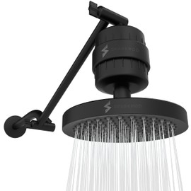 SparkPod 6" High Pressure Rain Shower Head with 23 Stage Filter Capsule & 11 Inch Adjustable Shower Arm Extension - Shower Filter Reduces Chlorine for Smoother Hair & Skin (Round, Black Matte)