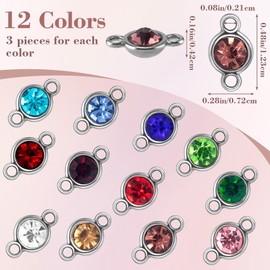 Joez Wonderful 36Pcs Permanent Jewelry Supplies, 12 Mixed Color Double Loops Rhinestone Connector Charm for Earring Necklace Bracelet Keychain Craft Accessories Jewelry Making (12mm)