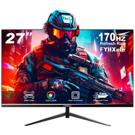 FYHXele Gaming Monitor, 27 inch 1440p170Hz Fast IPS Monitor, 2K QHD 1ms GTG Fast Computer Monitor, HDMI/USB/DP Vertical Monitor, FreeSync & G-Sync Eye Care, VESA Mount, Black