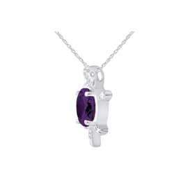 Jewel Zone US Simulated Alexandrite Gemstone & Cubic Zirconia Turtle Pendant Necklace In 14k White Gold Over Sterling Silver, 18" Chain