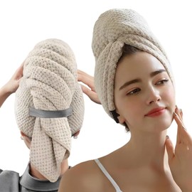Microfibre Hair Towel Hair Turban, Luxurious Soft Super Absorbent Hair Towel for Long Hair, Anti Frizz Turban Hair Turban for Women, Quick Drying Large Hair Drying Towel with Elastic Band