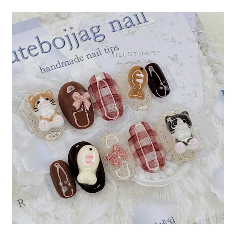 Cat's Bungeobbang Handmade Nail Tips - Stiletto M / 냥이네