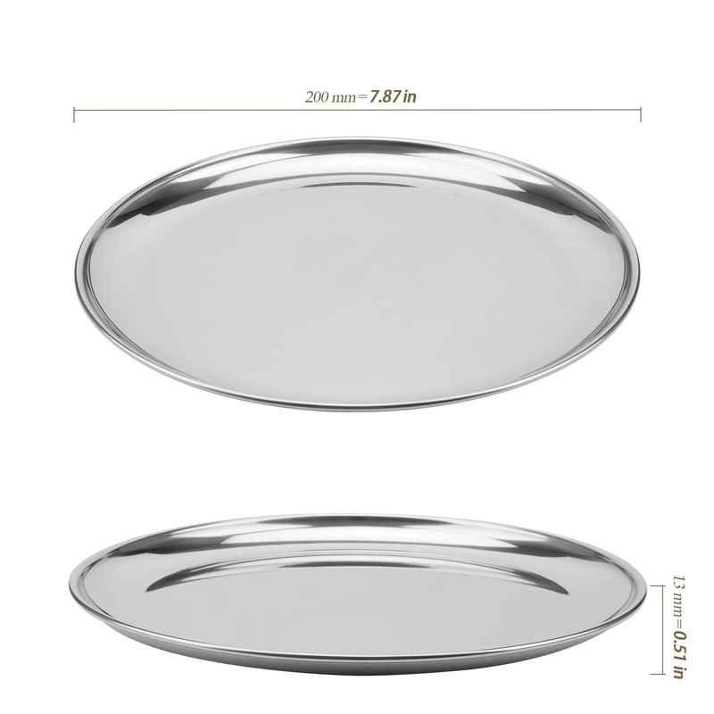 HEIHAK 6 PCS 8 Inch Stainless Steel Plates, Reusable Round